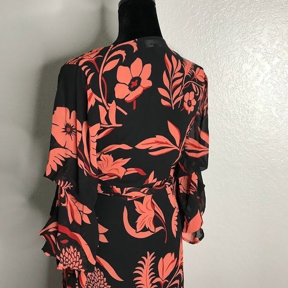 Lulus Highlight of my Life Orange and Black Floral Print Wrap Dress Size Small - Picture 10 of 14